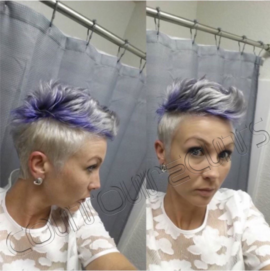 Platinum gray with purple roots